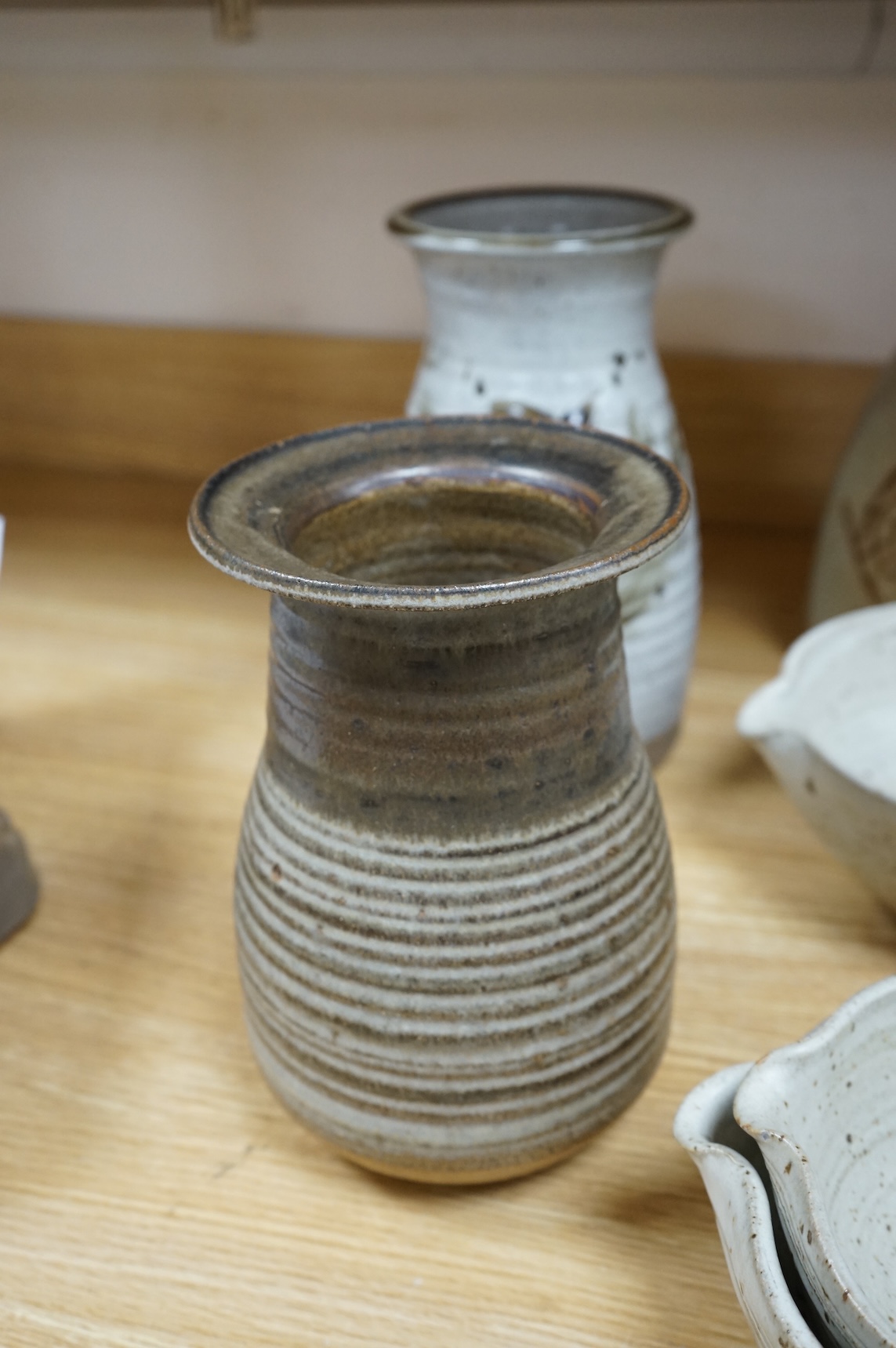 A collection of large Studio pottery vases teapots bowls and tureens (12). Tallest 27cm high